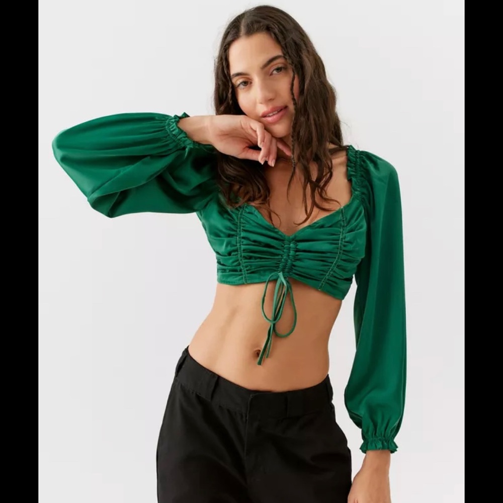 Green satin crop top